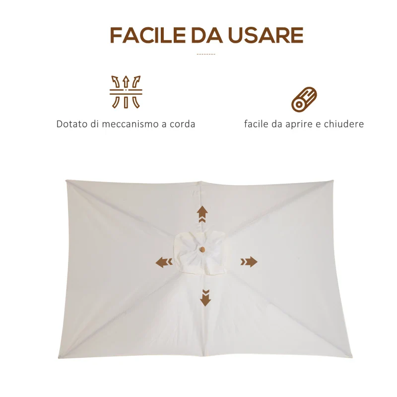 Outsunny Ombrellone 2x3 m da Giardino Impermeabile, in Legno e Poliestere 180G, Beige - Image 5