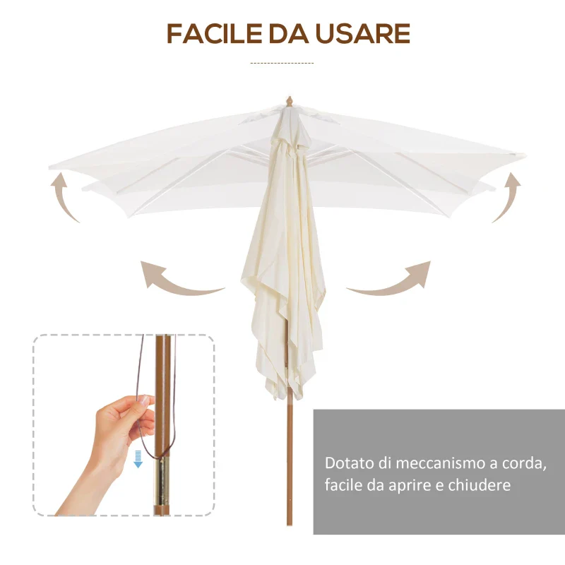 Outsunny Ombrellone 2x3 m da Giardino Impermeabile, in Legno e Poliestere 180G, Beige - Image 6