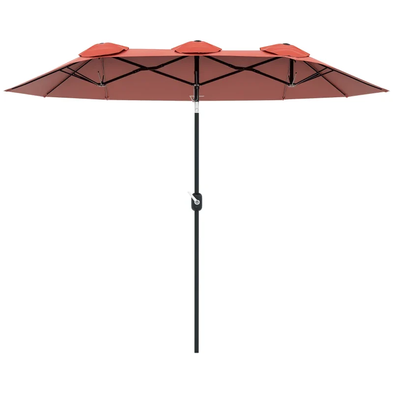 Outsunny Ombrellone da Giardino Doppio Inclinabile con Apertura a Manovella, 295x152x222cm, Rosso