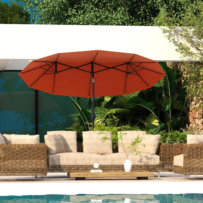 Outsunny Ombrellone da Giardino Doppio Inclinabile con Apertura a Manovella, 295x152x222cm, Rosso - Image 2