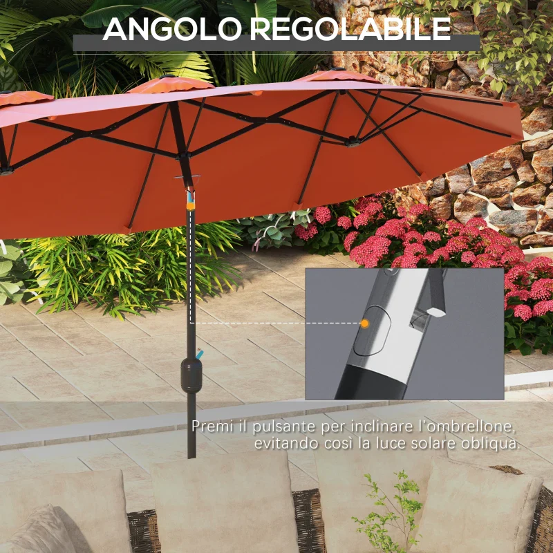 Outsunny Ombrellone da Giardino Doppio Inclinabile con Apertura a Manovella, 295x152x222cm, Rosso - Image 4
