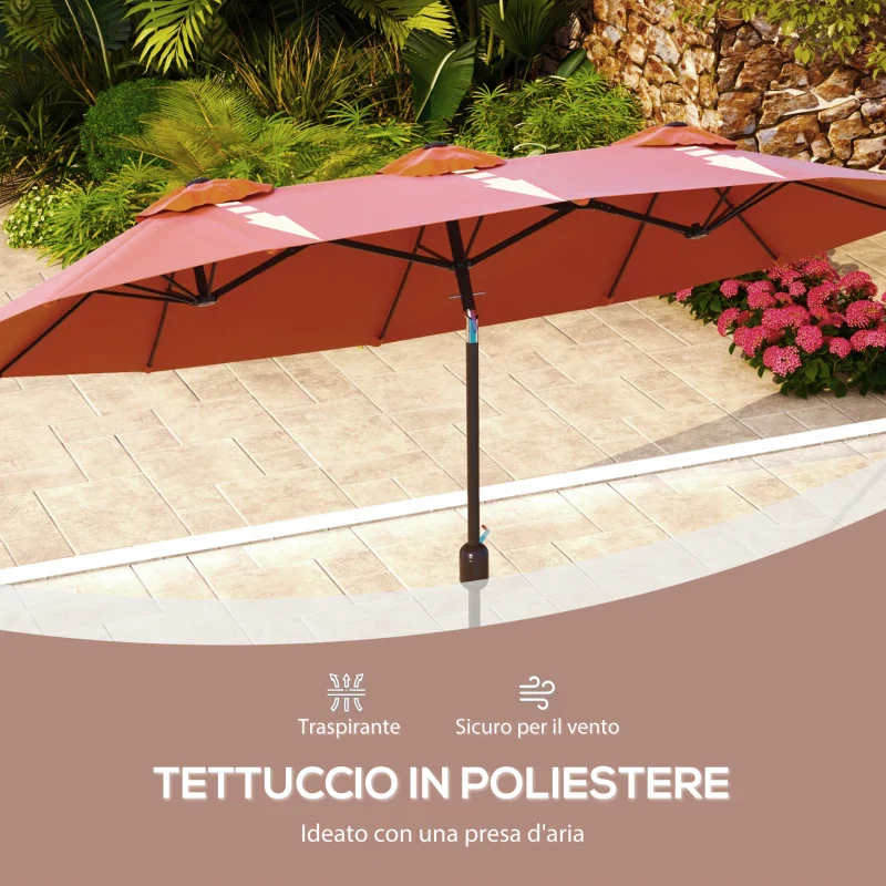 Outsunny Ombrellone da Giardino Doppio Inclinabile con Apertura a Manovella, 295x152x222cm, Rosso - Image 5