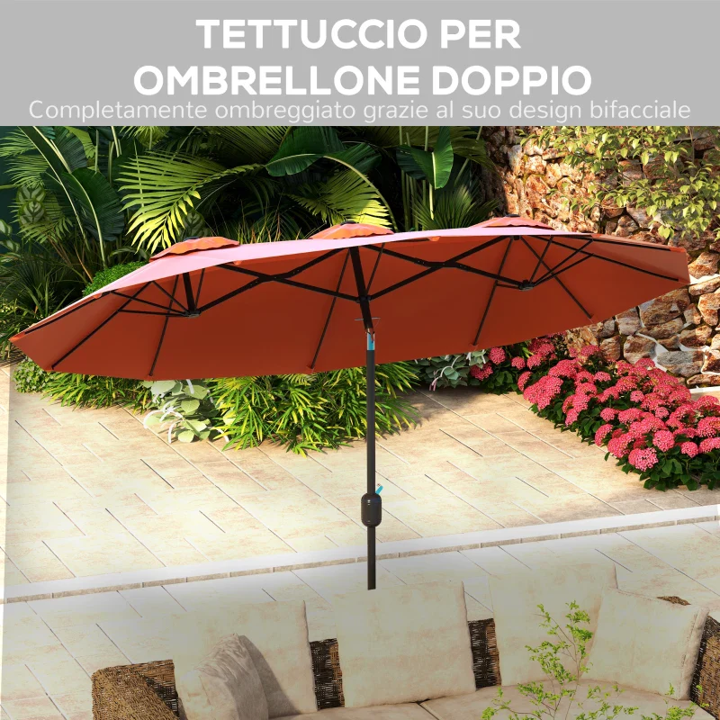 Outsunny Ombrellone da Giardino Doppio Inclinabile con Apertura a Manovella, 295x152x222cm, Rosso - Image 6