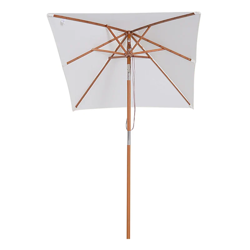 Outsunny Ombrellone da Giardino Inclinabile 2x1.5m a 6 Stecche con Palo in Legno di Abete e Corda, Beige - Image 6