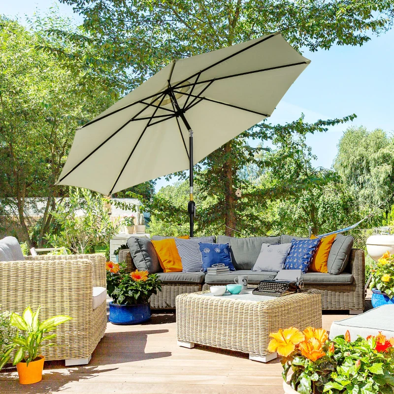Outsunny Ombrellone da Giardino Inclinabile a 8 Stecche con Manovella, in Metallo e Poliestere, Ø295x250 cm, Beige - Image 2
