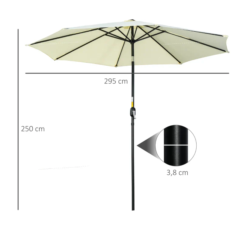 Outsunny Ombrellone da Giardino Inclinabile a 8 Stecche con Manovella, in Metallo e Poliestere, Ø295x250 cm, Beige - Image 3