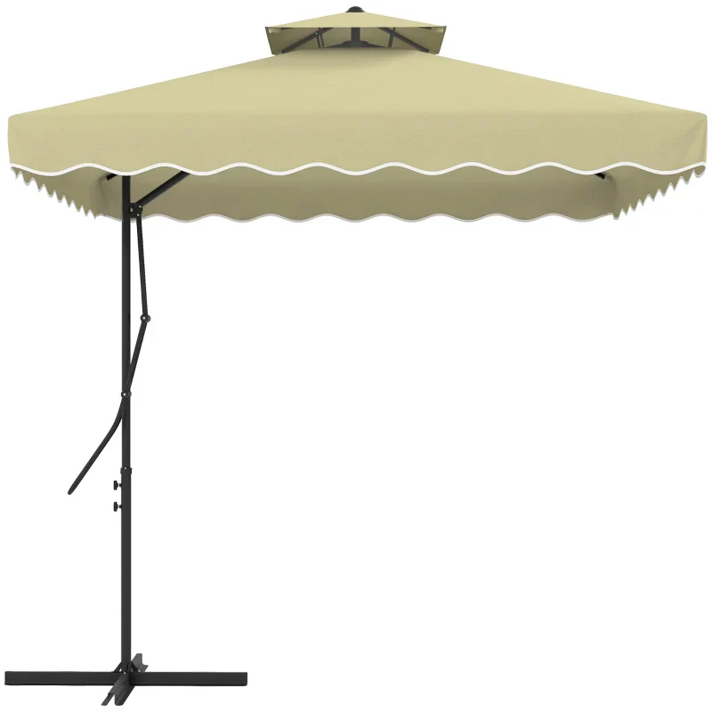 Outsunny Ombrellone Decentrato 2.5x2.5 m con Base a Croce e Apertura a Manovella, in Metallo e Poliestere Beige