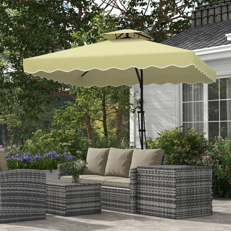 Outsunny Ombrellone Decentrato 2.5x2.5 m con Base a Croce e Apertura a Manovella, in Metallo e Poliestere Beige - Image 2