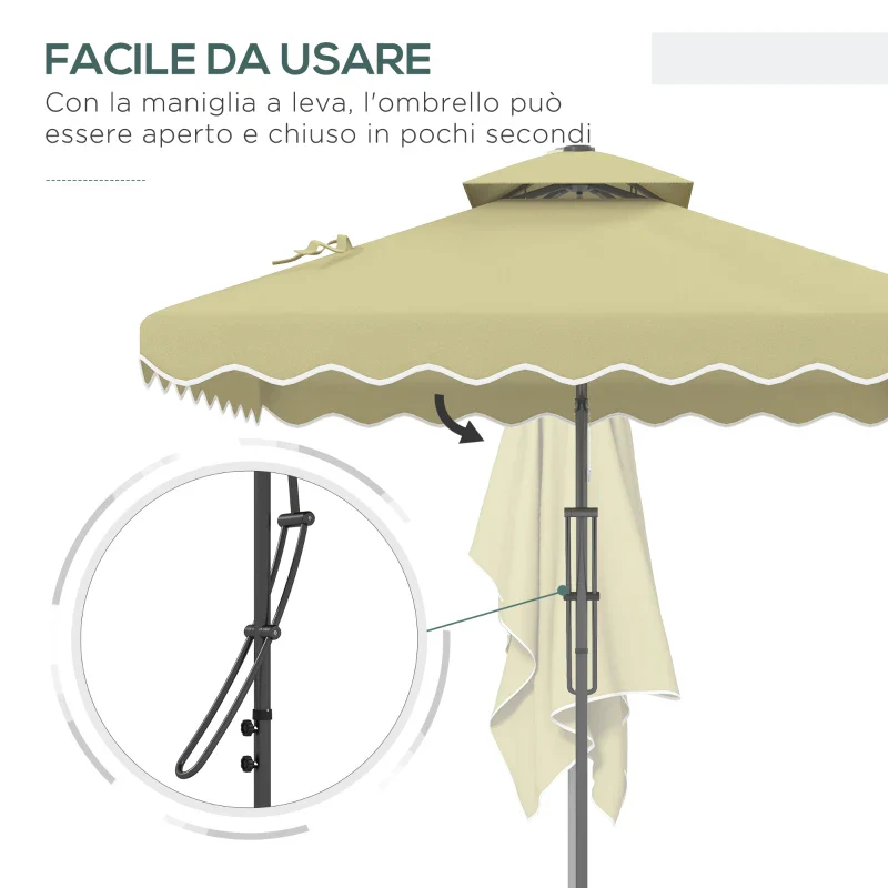 Outsunny Ombrellone Decentrato 2.5x2.5 m con Base a Croce e Apertura a Manovella, in Metallo e Poliestere Beige - Image 3