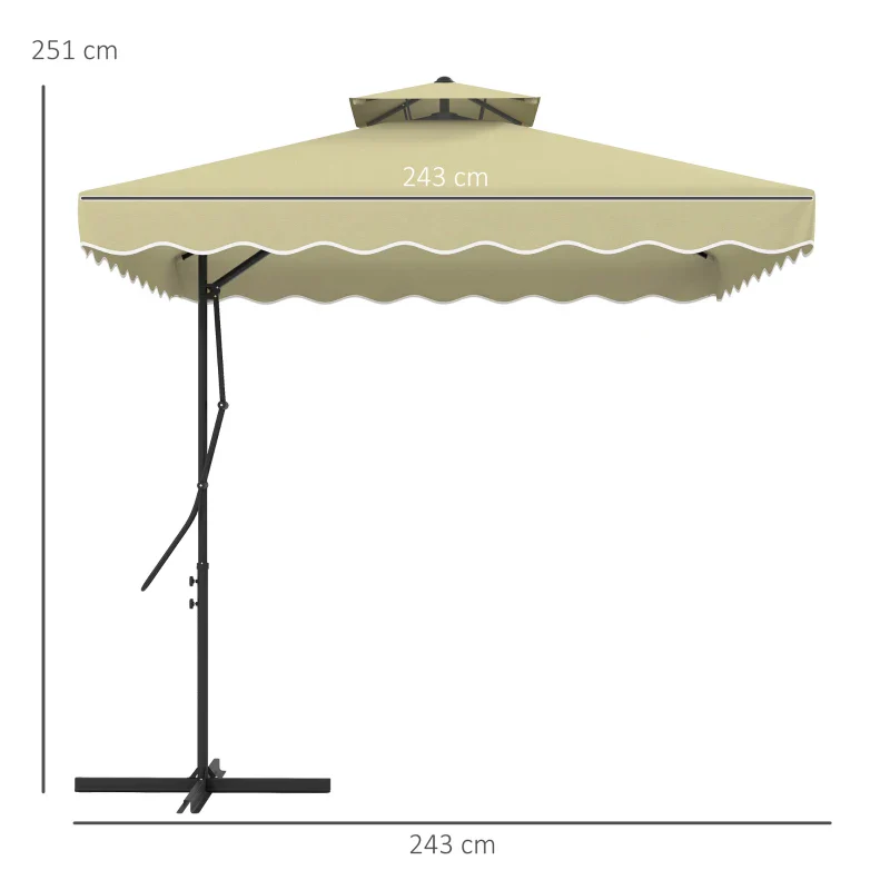 Outsunny Ombrellone Decentrato 2.5x2.5 m con Base a Croce e Apertura a Manovella, in Metallo e Poliestere Beige - Image 5