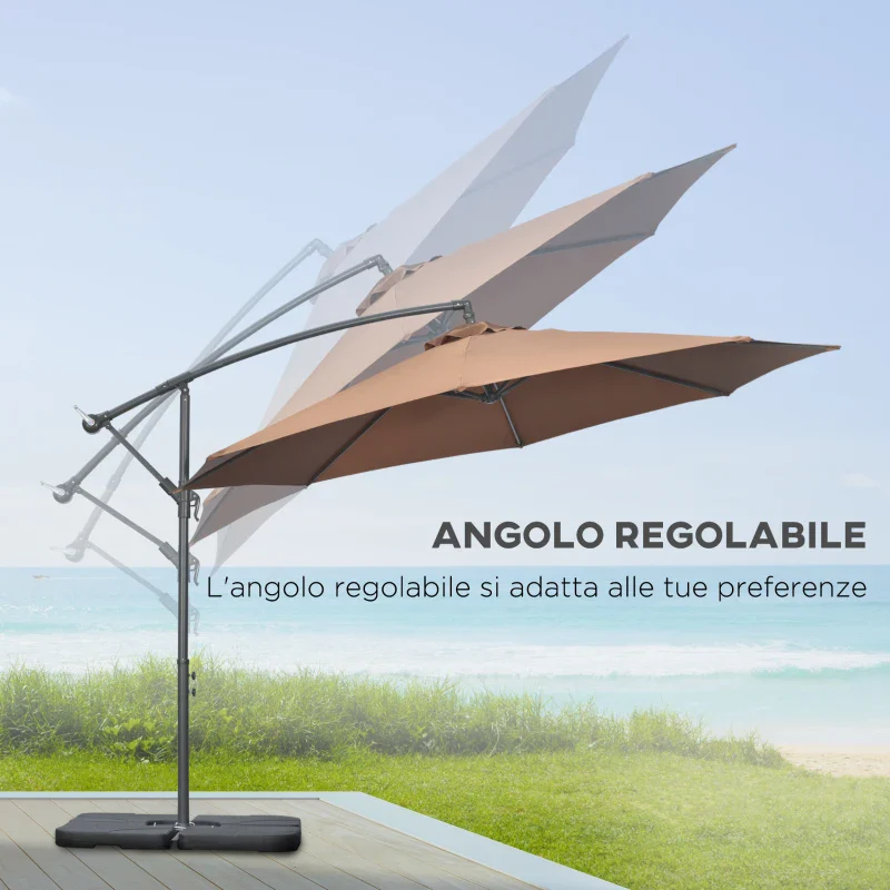 Outsunny Ombrellone Decentrato a 6 Stecche con Manovella e Base a Croce, in Metallo e Poliestere, Ø292x247 cm, Caffè - Image 5