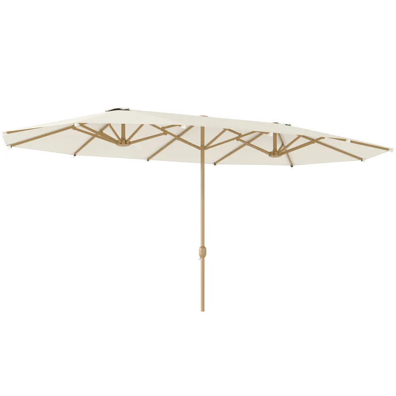 Outsunny Ombrellone Doppio con Apertura a Manovella, in Acciaio Inox e Poliestere, 455x265x238 cm, Beige