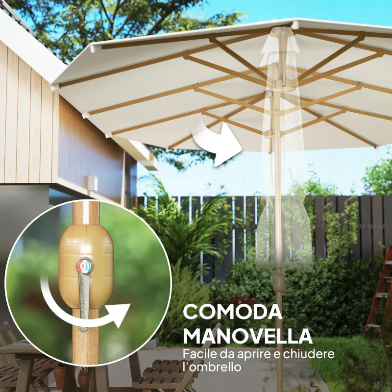 Outsunny Ombrellone Doppio con Apertura a Manovella, in Acciaio Inox e Poliestere, 455x265x238 cm, Beige - Image 5