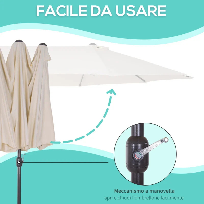 Outsunny Ombrellone Doppio da Giardino 4.6x2.7 m a 12 Stecche con Prese d'Aria e Manovella, Ombrellone per Esterni in Acciaio e Poliestere, Anti UV, Beige - Image 5