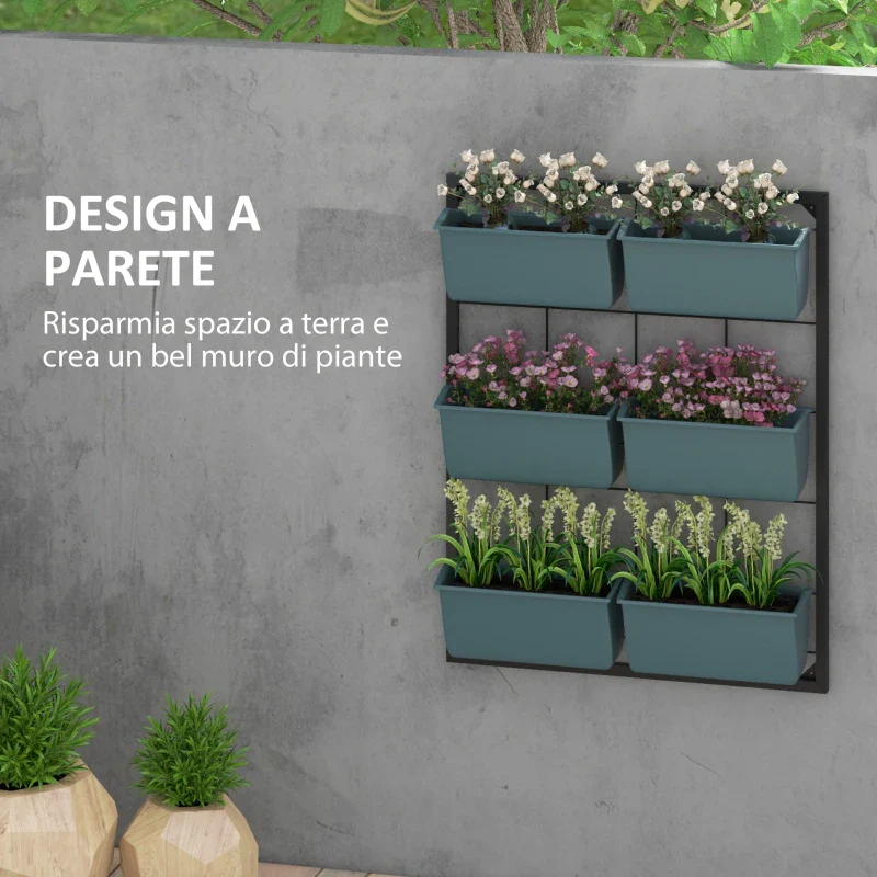 Outsunny Orto Verticale a 3 Livelli con 6 Vasi in Acciaio e Plastica, 52x14x66cm, Verde Scuro - Image 3