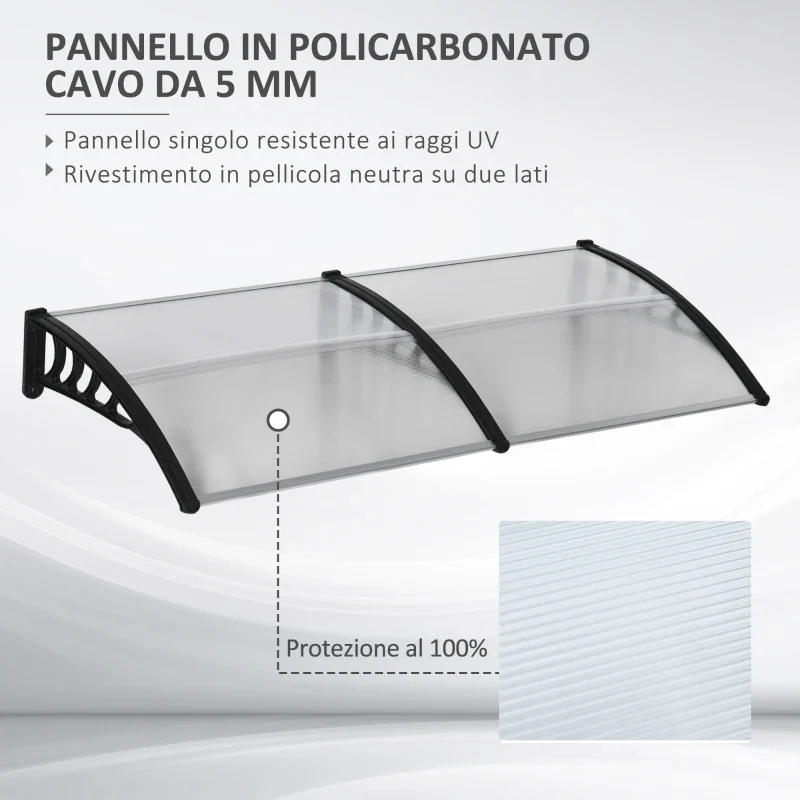 Outsunny Pensilina da Esterno per Finestre e Porte in Policarbonato e Alluminio, 200x96x27cm, Trasparente - Image 4