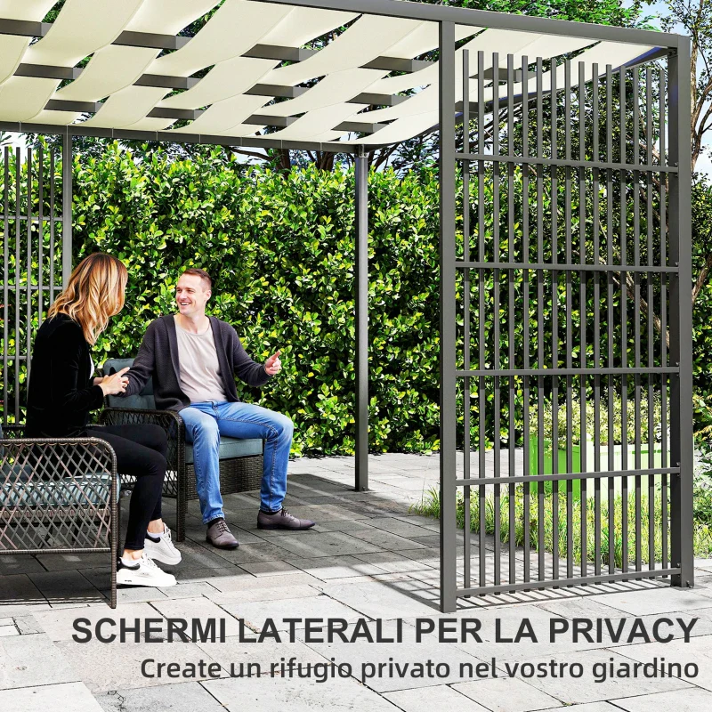 Outsunny Pergola per Esterno 3x3 m con Copertura Ondulata e Pannelli Laterali, in Metallo e Poliestere Nero - Image 7