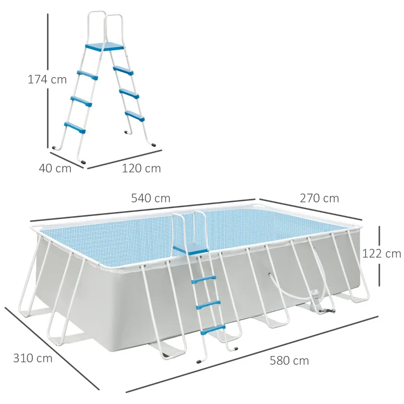 Outsunny Piscina Fuori Terra in Acciaio e PVC Rinforzato con Filtro, 580x310x122cm, Grigio Chiaro - Image 3