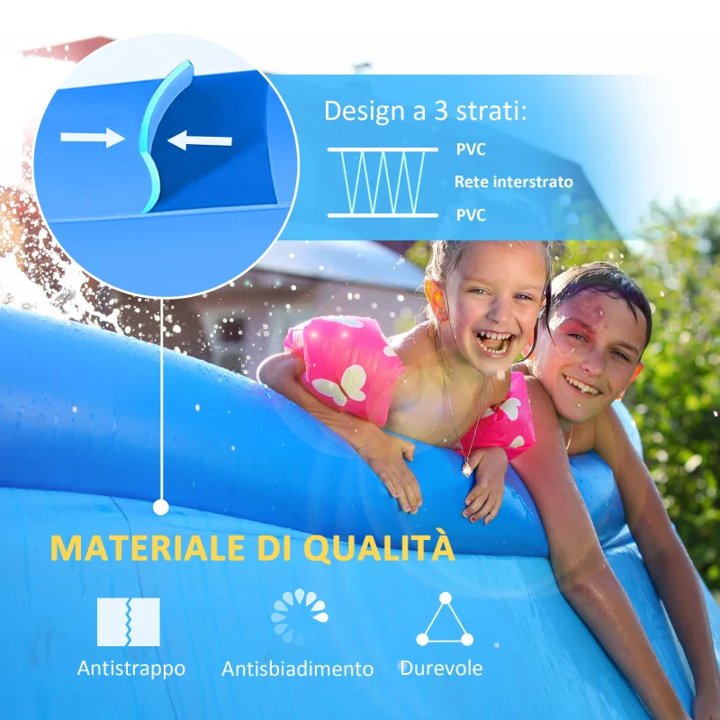 Outsunny Piscina Gonfiabile per 3-4 Persone in PVC con Pompa Manuale, Φ274x76cm, Blu - Image 4
