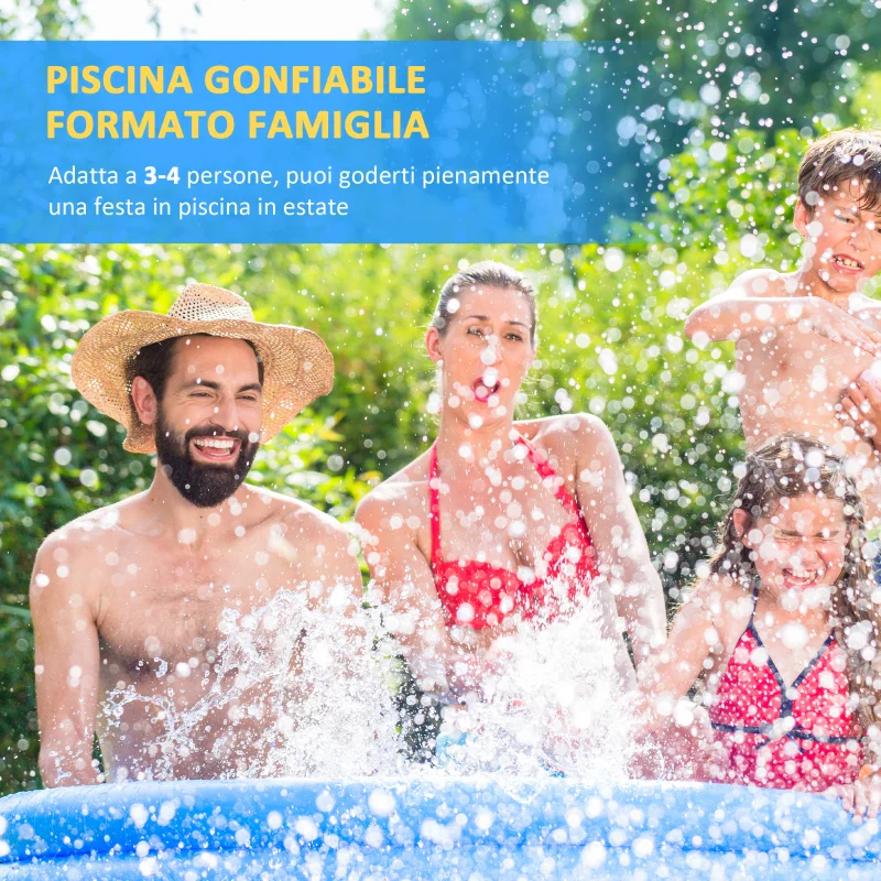 Outsunny Piscina Gonfiabile per 3-4 Persone in PVC con Pompa Manuale, Φ274x76cm, Blu - Image 5