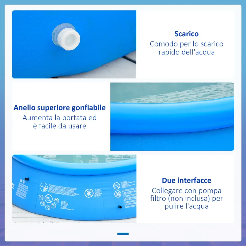 Outsunny Piscina Gonfiabile per 3-4 Persone in PVC con Pompa Manuale, Φ274x76cm, Blu - Image 7
