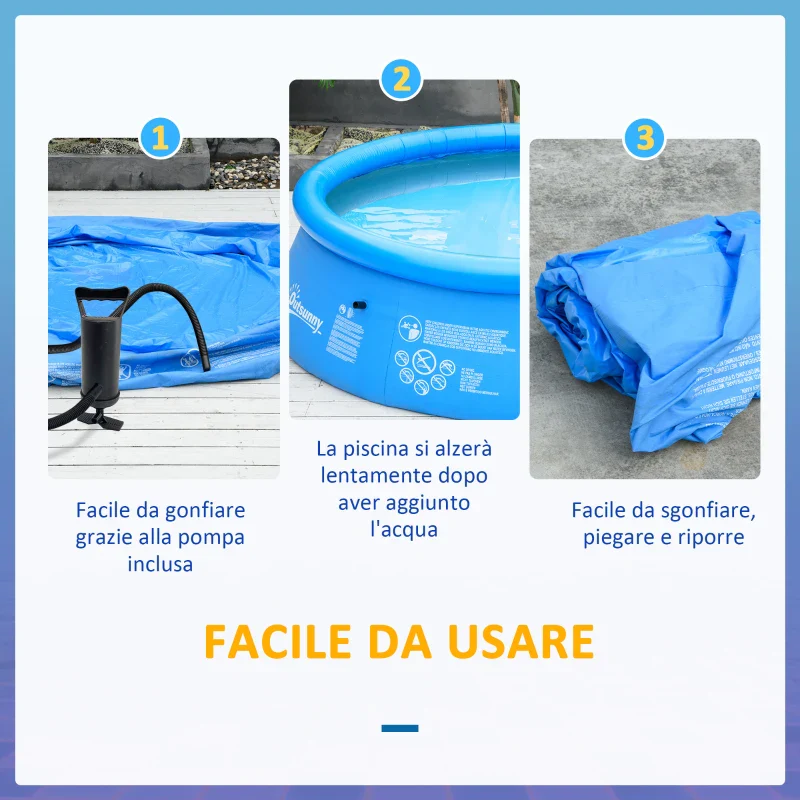 Outsunny Piscina Gonfiabile per 3-4 Persone in PVC con Pompa Manuale, Φ274x76cm, Blu - Image 8