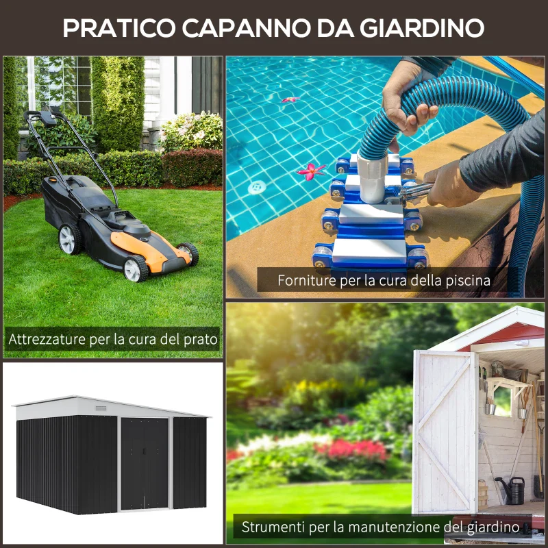 Outsunny Ripostiglio da Giardino con Porta Scorrevole, in Acciaio, 345x280.5x169-201cm, Nero - Image 6