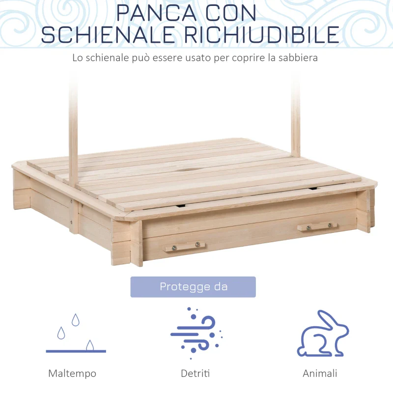 Outsunny Sabbiera per Bambini in Legno con Tettuccio Parasole, Panca e Coperchio, 106x106x115 cm Bianco e Blu - Image 3
