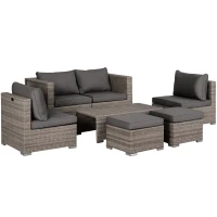 Outsunny Salotto da Esterno in Rattan PE da 8 Pezzi, Set Mobili da Giardino Salvaspazio con Poltrone, Tavolini e Sgabelli, Grigio