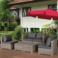 Outsunny Salotto da Esterno in Rattan PE da 8 Pezzi, Set Mobili da Giardino Salvaspazio con Poltrone, Tavolini e Sgabelli, Grigio - Image 2