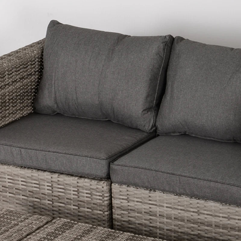 Outsunny Salotto da Esterno in Rattan PE da 8 Pezzi, Set Mobili da Giardino Salvaspazio con Poltrone, Tavolini e Sgabelli, Grigio - Image 8