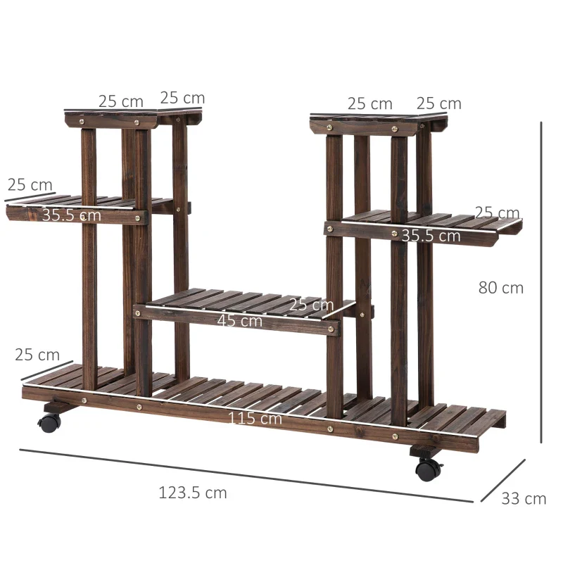 Outsunny Scaffale Portafiori a 4 Livelli, Fioriera da Esterno e Interno in Legno con 4 Ruote, 123.5 x 33 x 80cm - Image 3