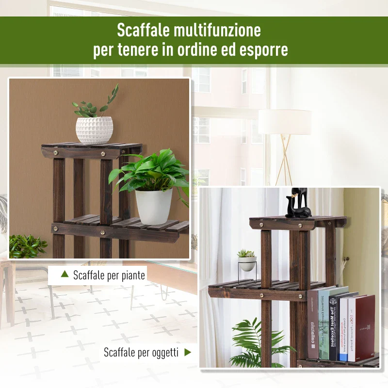 Outsunny Scaffale Portafiori a 4 Livelli, Fioriera da Esterno e Interno in Legno con 4 Ruote, 123.5 x 33 x 80cm - Image 5
