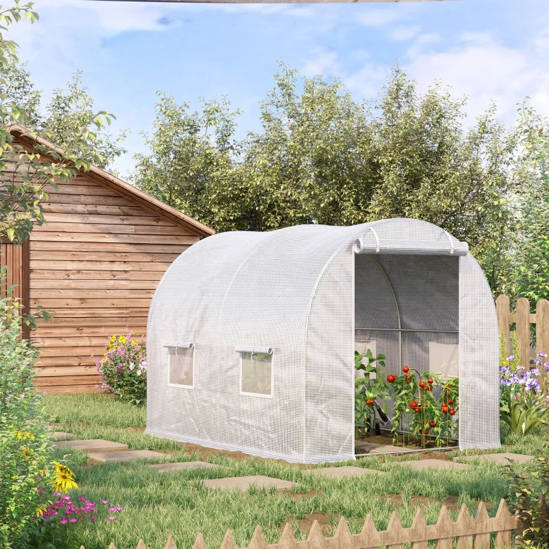 Outsunny Serra a Tunnel con 4 Finestrelle e Ingresso a Zip in Acciaio Zincato e PE, 3x2x1.9 m, Bianco - Image 2