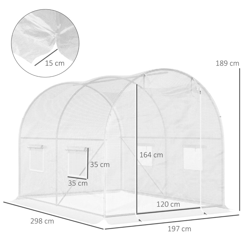 Outsunny Serra a Tunnel con 4 Finestrelle e Ingresso a Zip in Acciaio Zincato e PE, 3x2x1.9 m, Bianco - Image 3