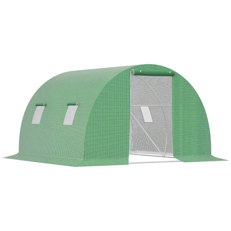Outsunny Serra a Tunnel da Esterno 3x3x2m con Copertura in PE, Porta con Cerniera e 4 Finestre, Verde