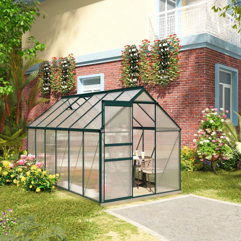 Outsunny Serra da Giardino in Policarbonato 190x375x199cm, con Finestra Apribile e Porta Scorrevole, Struttura in Alluminio, Verde - Image 2
