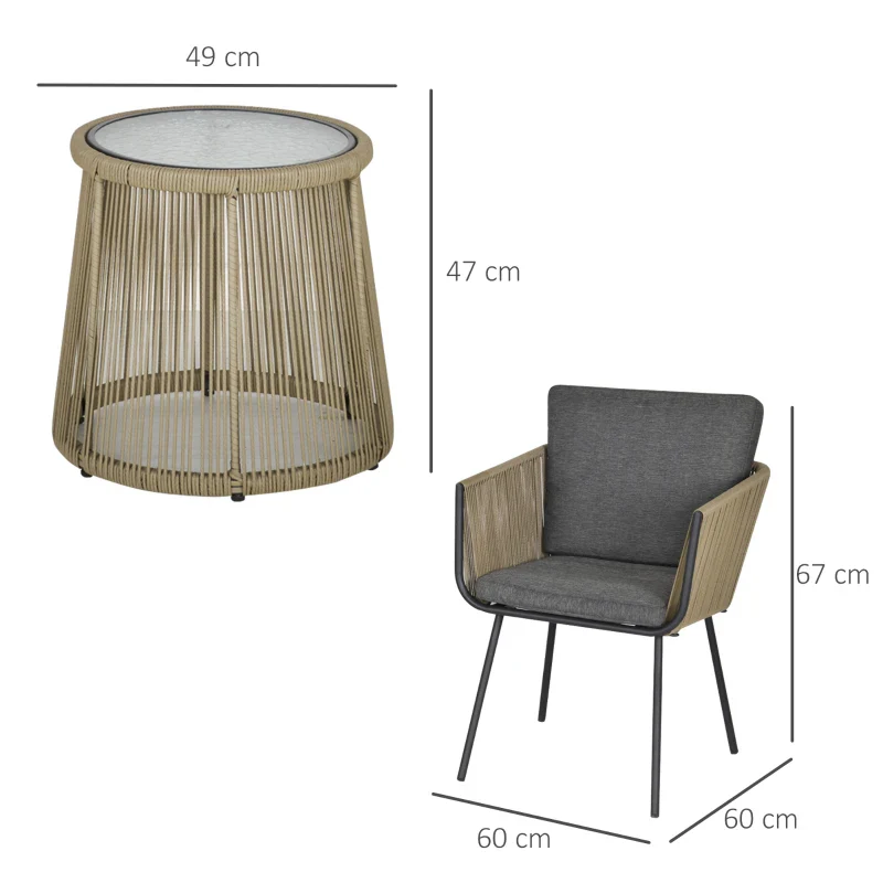 Outsunny Set 2 Poltroncine con Tavolino da Esterno in Rattan PE Stile Boho, Cachi e Grigio - Image 2