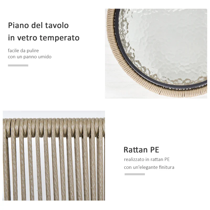 Outsunny Set 2 Poltroncine con Tavolino da Esterno in Rattan PE Stile Boho, Cachi e Grigio - Image 4