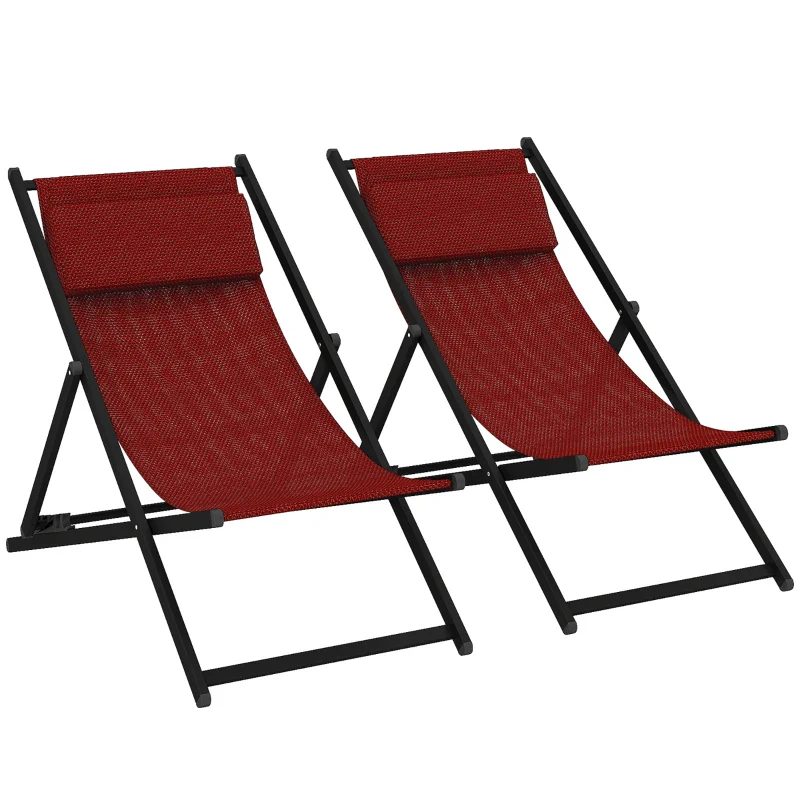 Outsunny Set 2 Sedie Poltrona Sdraio da Esterni, Pieghevoli e Reclinabili, in Alluminio, 96.5x58x91.5 cm, Rosso