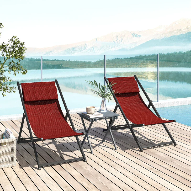 Outsunny Set 2 Sedie Poltrona Sdraio da Esterni, Pieghevoli e Reclinabili, in Alluminio, 96.5x58x91.5 cm, Rosso - Image 2