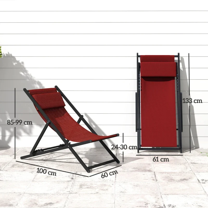 Outsunny Set 2 Sedie Poltrona Sdraio da Esterni, Pieghevoli e Reclinabili, in Alluminio, 96.5x58x91.5 cm, Rosso - Image 3