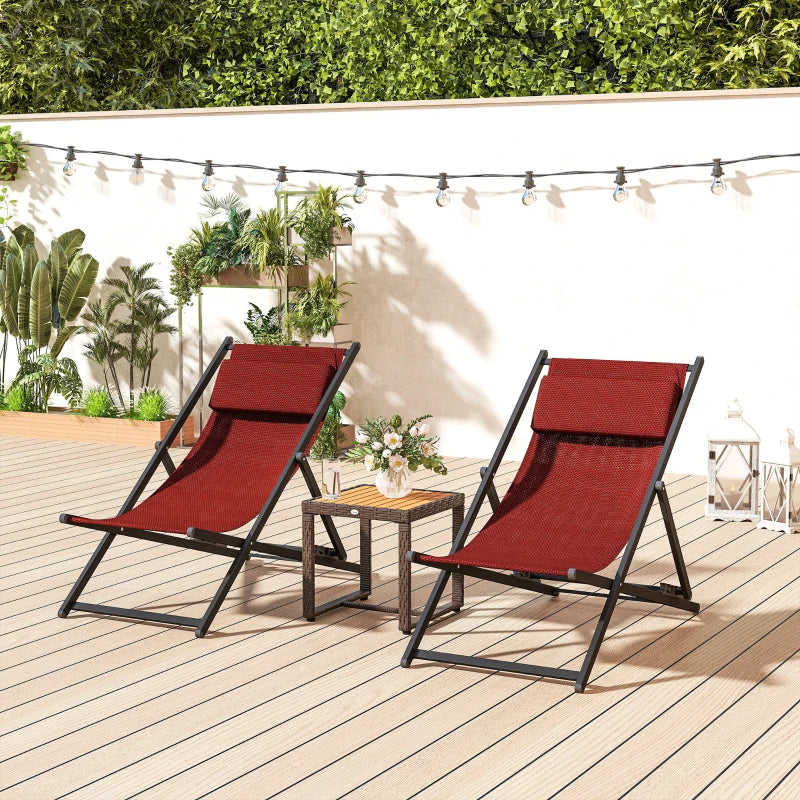 Outsunny Set 2 Sedie Poltrona Sdraio da Esterni, Pieghevoli e Reclinabili, in Alluminio, 96.5x58x91.5 cm, Rosso - Image 7