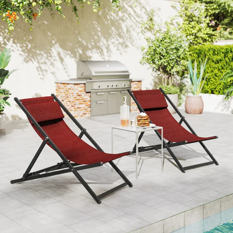 Outsunny Set 2 Sedie Poltrona Sdraio da Esterni, Pieghevoli e Reclinabili, in Alluminio, 96.5x58x91.5 cm, Rosso - Image 8