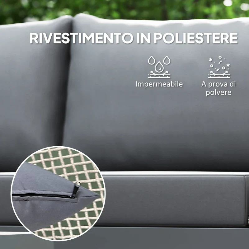 Outsunny Set da Esterno 3 Pezzi con 2 Divanetti 2 Posti e Tavolino Basso, in Rattan e Acciaio Grigio e color Legno - Image 6
