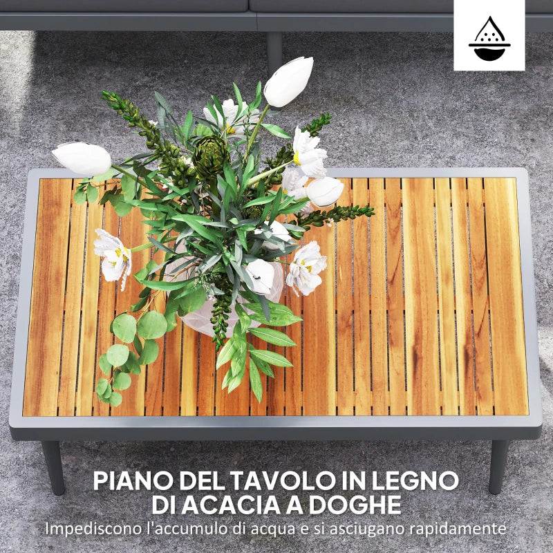 Outsunny Set da Esterno 3 Pezzi con 2 Divanetti 2 Posti e Tavolino Basso, in Rattan e Acciaio Grigio e color Legno - Image 8