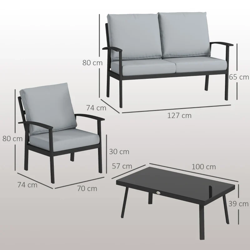 Outsunny Set da Giardino 4 Pezzi con 2 Poltroncine, Divano 2 Posti e Tavolino, in Alluminio e Fibra, Grigio Carbone - Image 3
