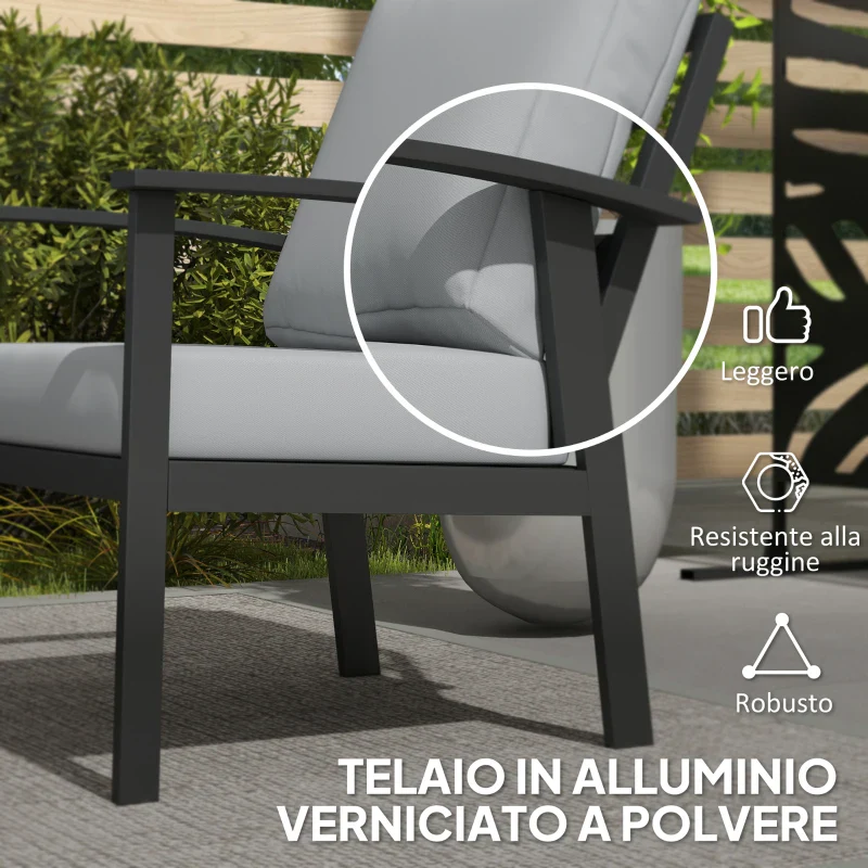 Outsunny Set da Giardino 4 Pezzi con 2 Poltroncine, Divano 2 Posti e Tavolino, in Alluminio e Fibra, Grigio Carbone - Image 7