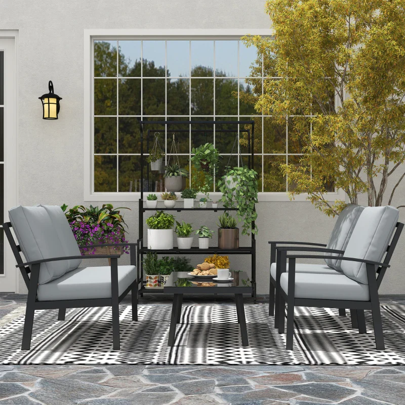Outsunny Set da Giardino 4 Pezzi con 2 Poltroncine, Divano 2 Posti e Tavolino, in Alluminio e Fibra, Grigio Carbone - Image 9