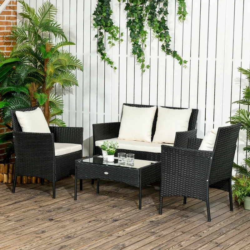 Outsunny Set da Giardino 4Pezzi in Rattan con 2 Sedie, Poltrona da Giardino a 2 Posti e Tavolino Basso - Image 2
